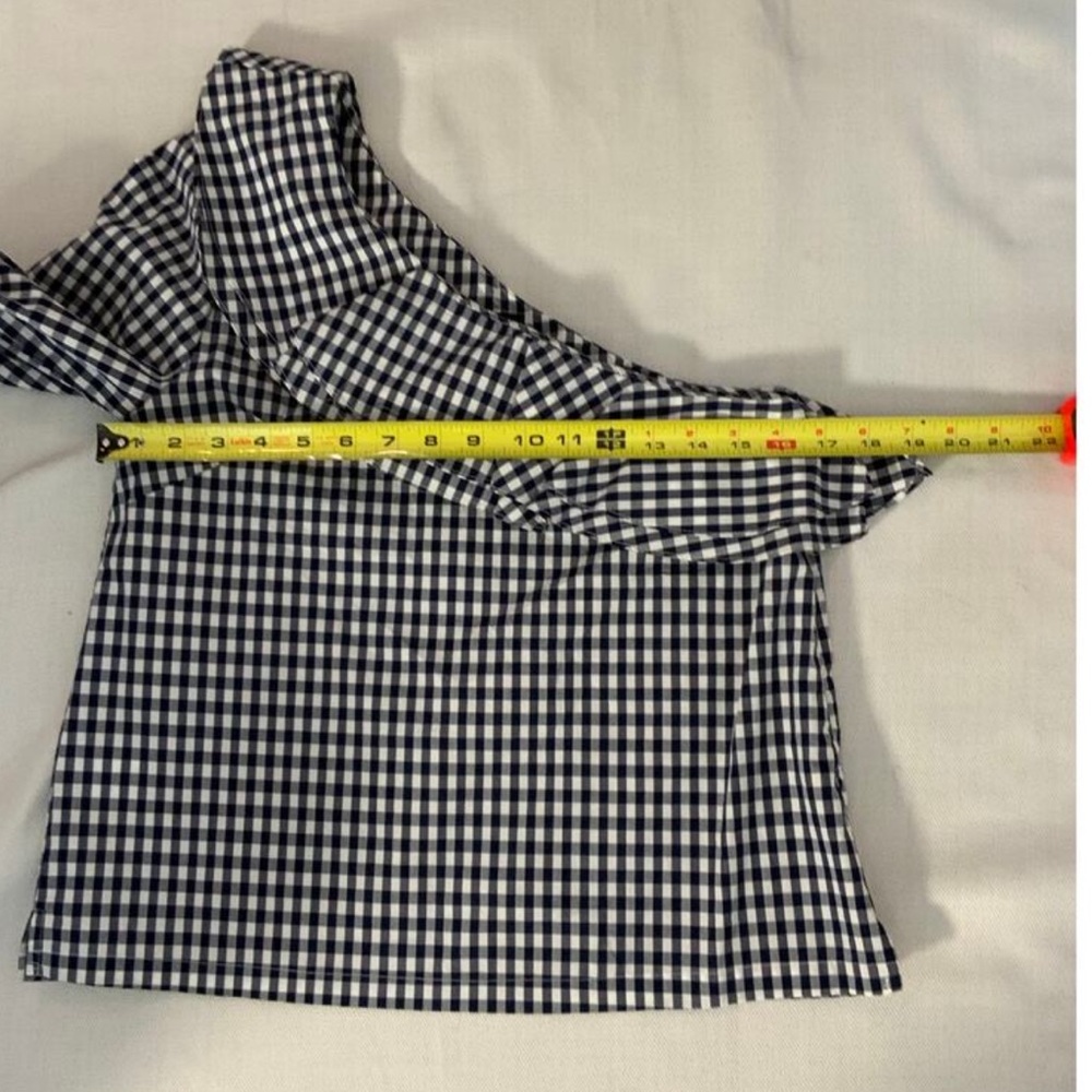 J. Crew Gingham One Shoulder Ruffle Blouse - Picture 3 of 14